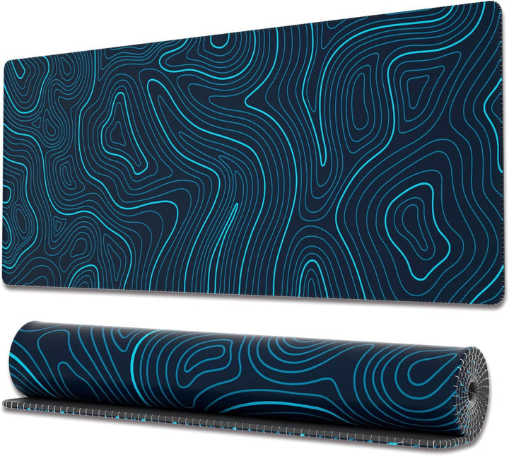 Ovenbird OB-MP014C Large Gaming Mouse Pad with Stitched Edges, Minimalist Topographic Map Desk Mat, Extended XL Mousepad with Anti-Slip Base, Cool Desk Pad for Keyboard and Mouse, 31.5 x 11.8 in, Blue