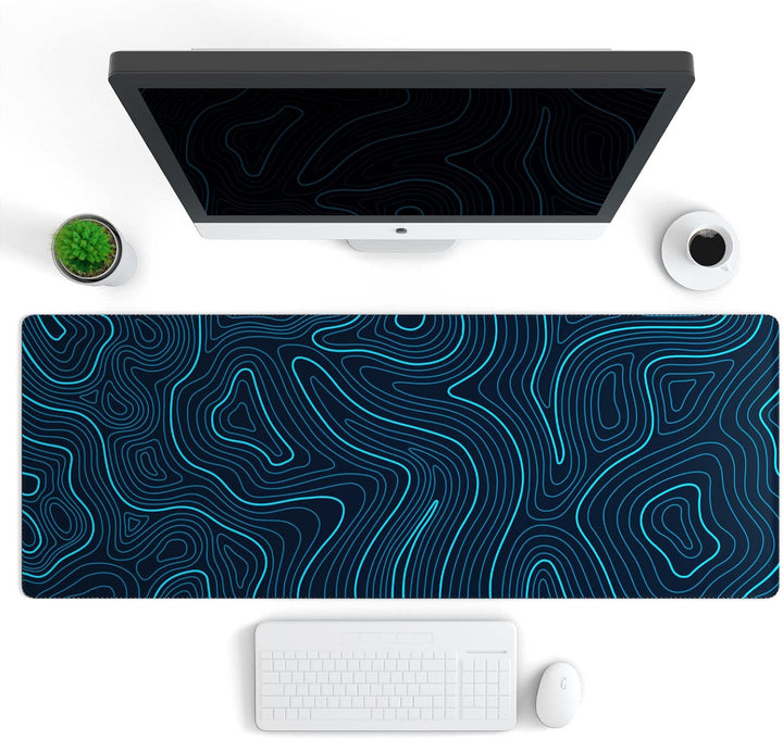 Ovenbird OB-MP014C Large Gaming Mouse Pad with Stitched Edges, Minimalist Topographic Map Desk Mat, Extended XL Mousepad with Anti-Slip Base, Cool Desk Pad for Keyboard and Mouse, 31.5 x 11.8 in, Blue