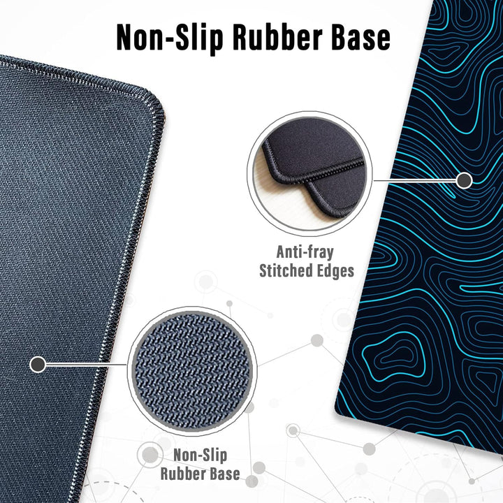 Ovenbird OB-MP014C Large Gaming Mouse Pad with Stitched Edges, Minimalist Topographic Map Desk Mat, Extended XL Mousepad with Anti-Slip Base, Cool Desk Pad for Keyboard and Mouse, 31.5 x 11.8 in, Blue