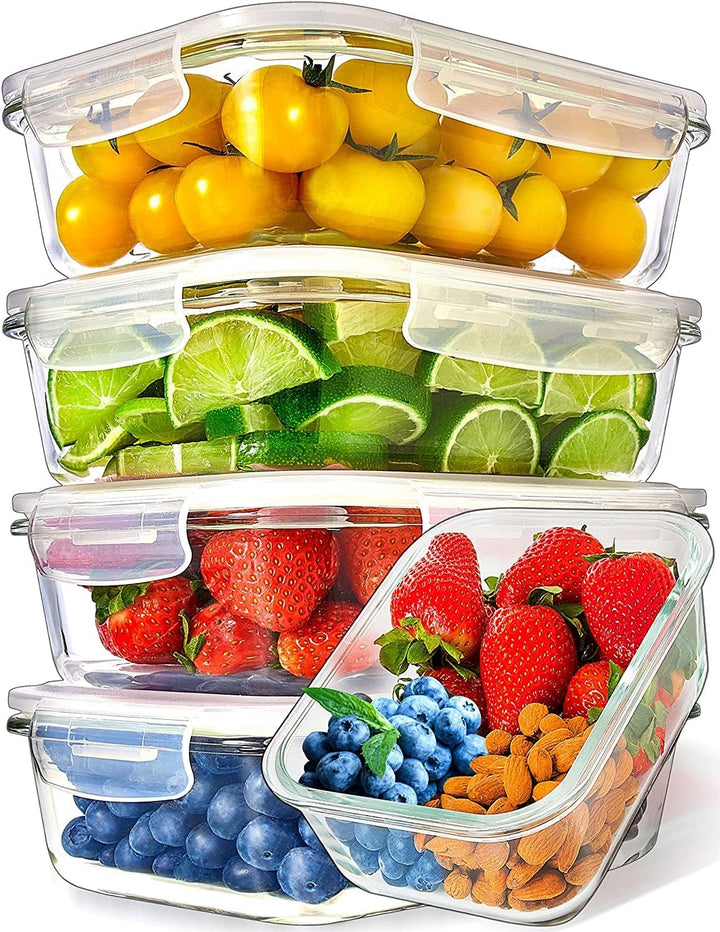 Glass Food Storage set of 5 food containers with lids- 1040ml