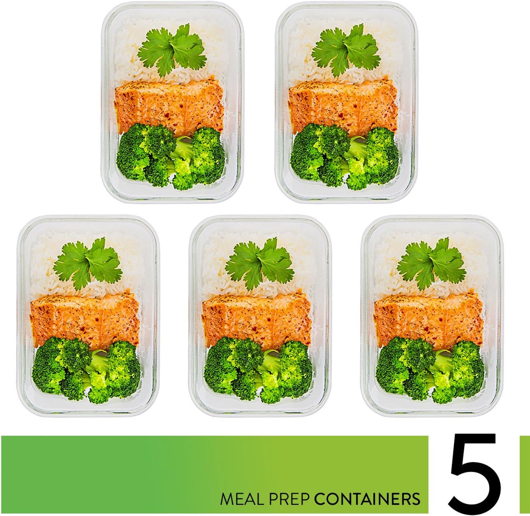 Glass Food Storage set of 5 food containers with lids- 1040ml