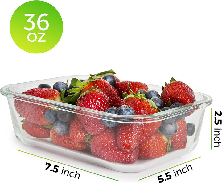 Glass Food Storage set of 5 food containers with lids- 1040ml