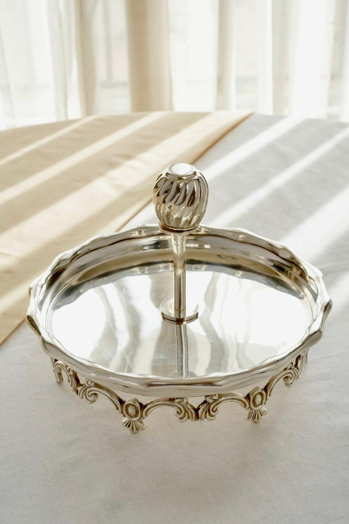 ANAQAT silver plated brass serving platter with legs