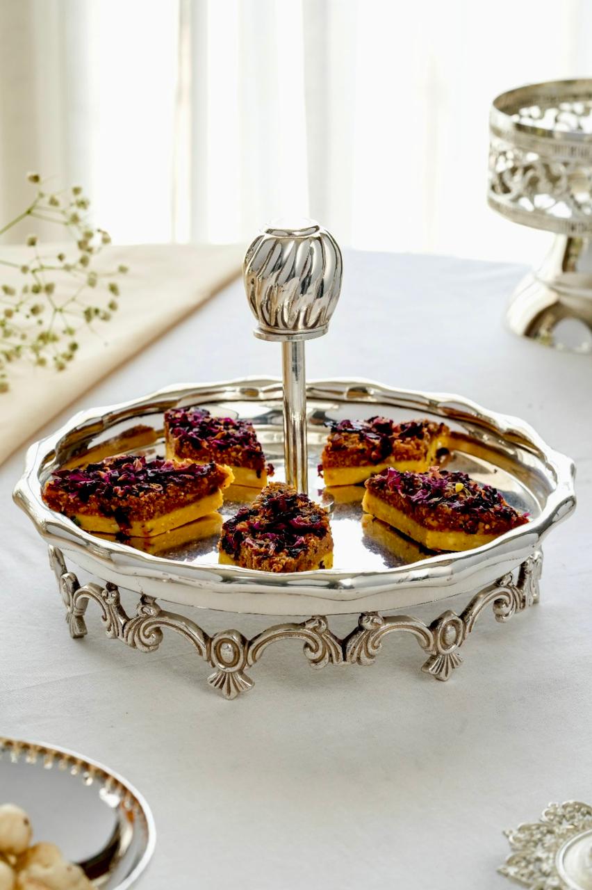 ANAQAT silver plated brass serving platter with legs