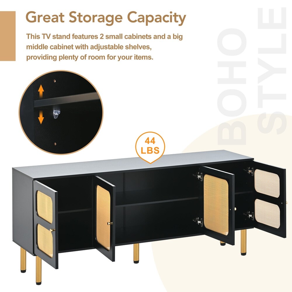 MEDIA CONSOLE/ SIDEBOARD IN SOLID WOOD AN D REAL RATTAN