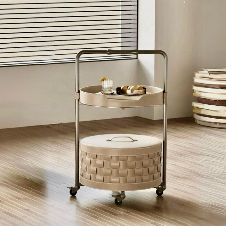 Storage Cart on wheels with Leather Accent Side Table