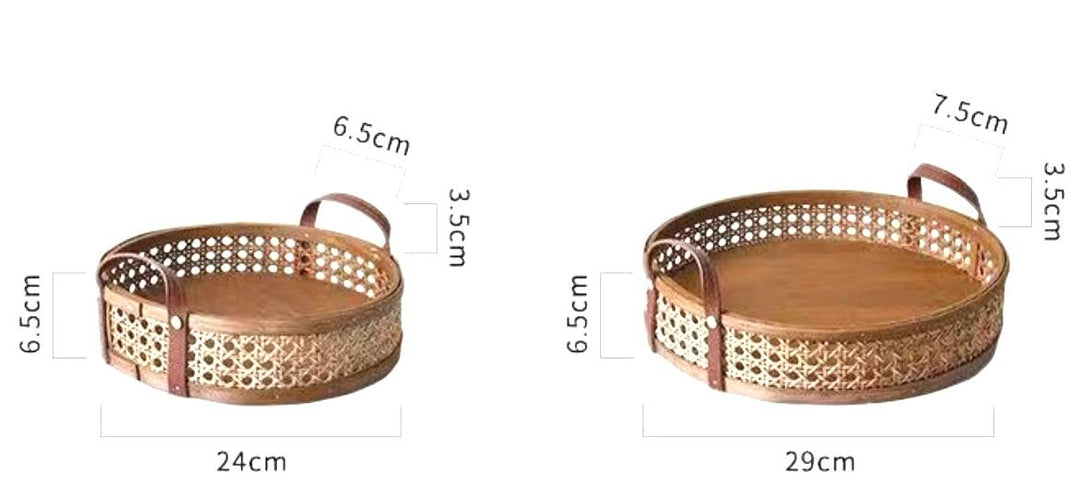 Handwoven Rattan Basket/Tray with Leather handles