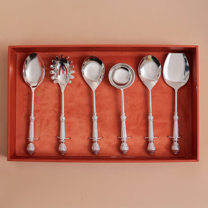 ELARA Signature Silver-Finish Serving Spoon Set for Elevated Table Serving