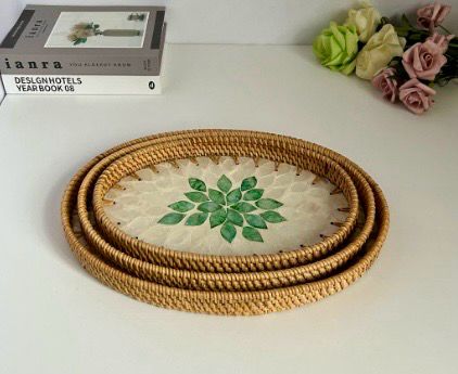 Handwoven Rattan Oval Serving Tray-3 PC SET