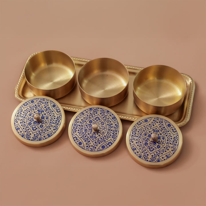 Zahabiya Gold Brass Bowls with Decorative Tray for Royal Dining and Décor by Casa Quesera