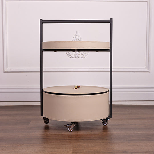  Monda leather Accent side table/ BAR TABLE WITH STORAGE ON WHEELS - BEIGE BY QUESERA
