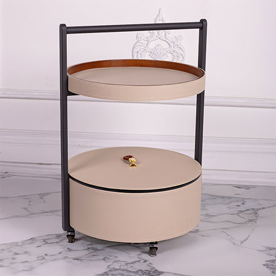  Monda leather Accent side table/ BAR TABLE WITH STORAGE ON WHEELS - BEIGE BY QUESERA
