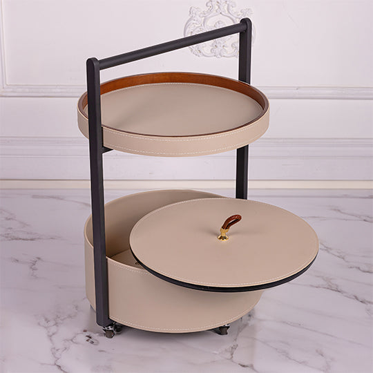  Monda leather Accent side table/ BAR TABLE WITH STORAGE ON WHEELS - BEIGE BY QUESERA
