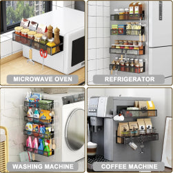 Magnetic Spice Rack Set – 5 Pack Moveable Magnetic Shelves with 10-Hook Rack