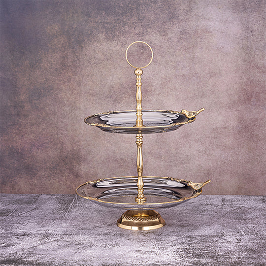 Birds 2 tier cake stand with brass deatiling by Quesera
