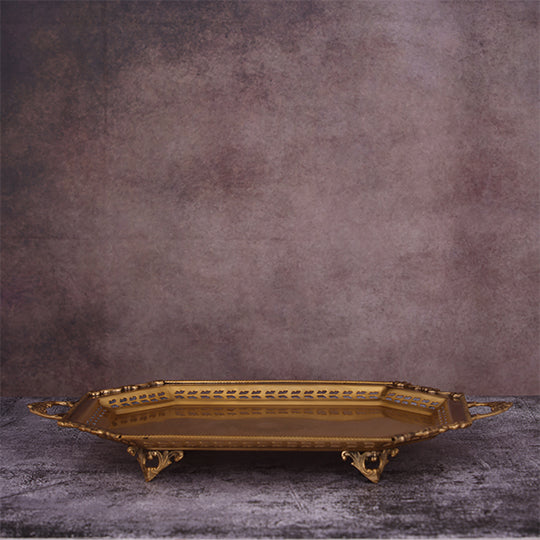 Decorative Antique Accent Brass Tray with detailed edges