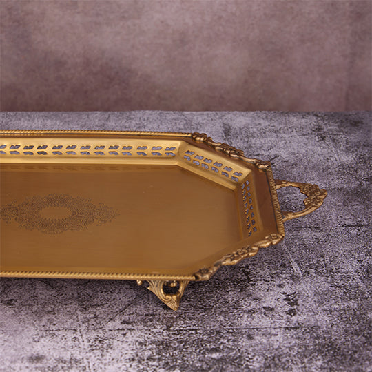 Decorative Antique Accent Brass Tray with detailed edges