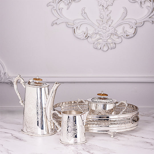 French silver plated brass-4 PC tea/Coffee serving set by Quesera
