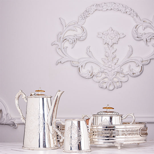 French silver plated brass-4 PC tea/Coffee serving set by Quesera
