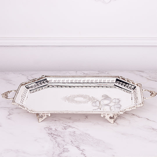 Decorative Antique Accent Silver plated Brass Tray with detailed edges by Quesera
