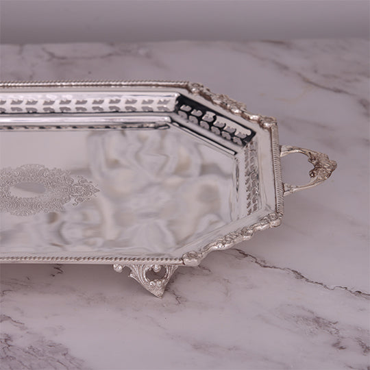 Decorative Antique Accent Silver plated Brass Tray with detailed edges by Quesera
