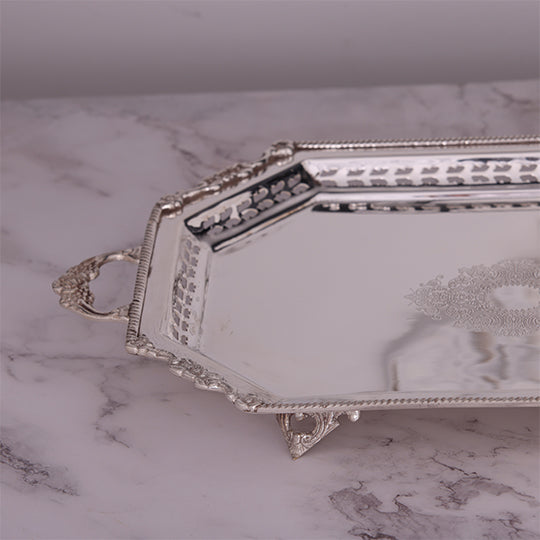 Decorative Antique Accent Silver plated Brass Tray with detailed edges by Quesera
