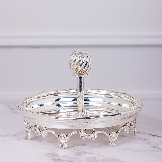 ANAQAT silver plated brass serving platter with legs by Quesera
