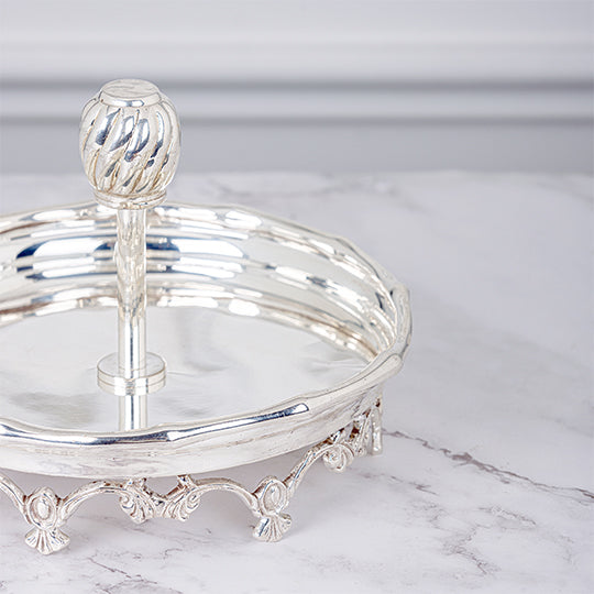 ANAQAT silver plated brass serving platter with legs by Quesera
