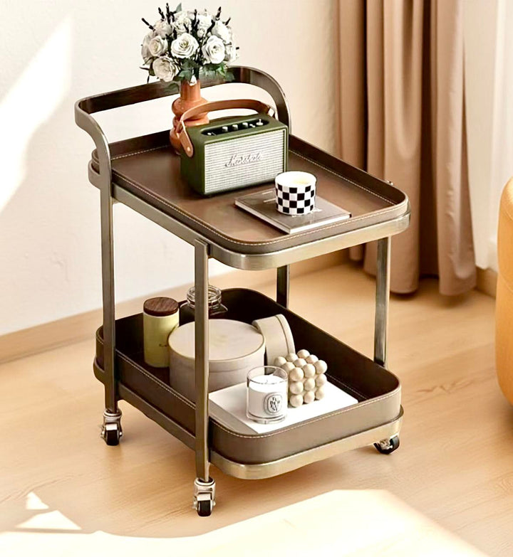 Sova Two-Tier Accent Table with Woven Rattan and Solid Wood Frame by casa quesera