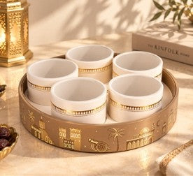 Round dune and gold Ramadan tray with removable containers