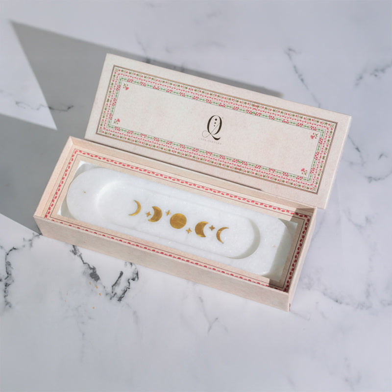 Moon Whisper Natural Marble and Brass Incense Holder by Casa Quesera