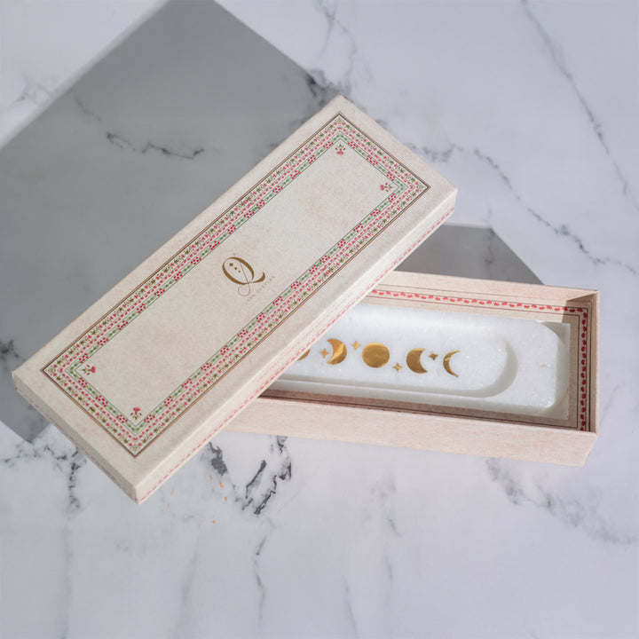 Moon Whisper Natural Marble and Brass Incense Holder by Casa Quesera