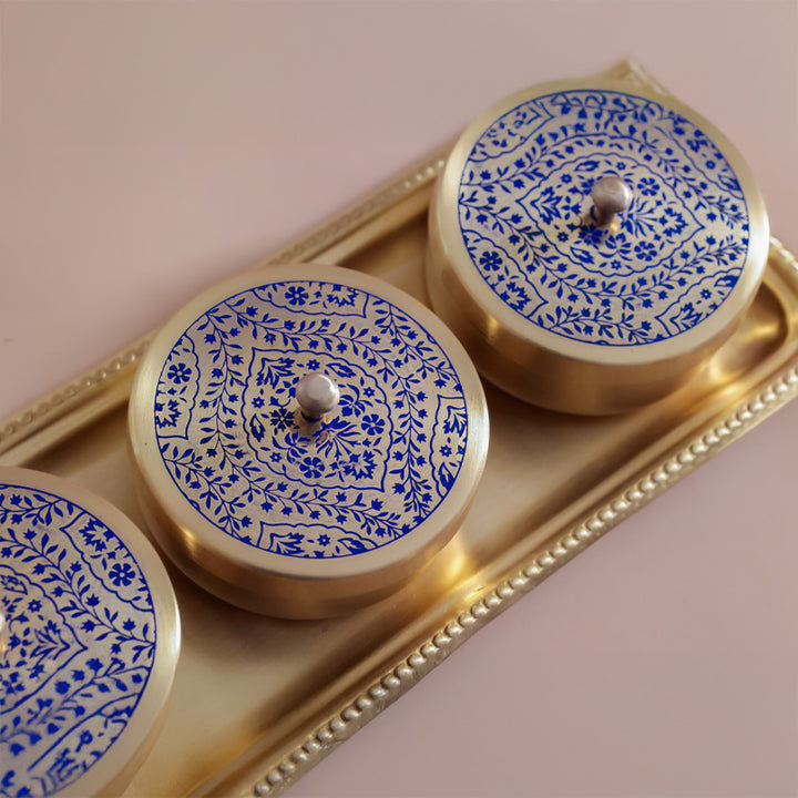 Zahabiya Gold Brass Bowls with Decorative Tray for Royal Dining and Décor by Casa Quesera