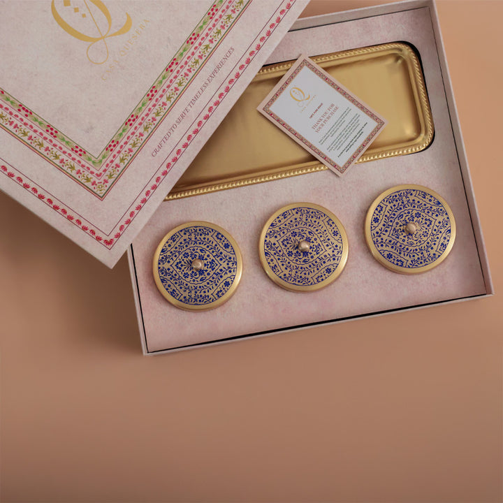 Zahabiya Gold Brass Bowls with Decorative Tray for Royal Dining and Décor by Casa Quesera