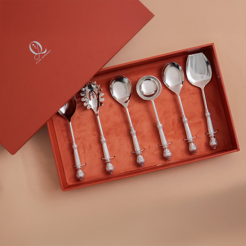 ELARA Signature Silver-Finish Serving Spoon Set for Elevated Table Serving