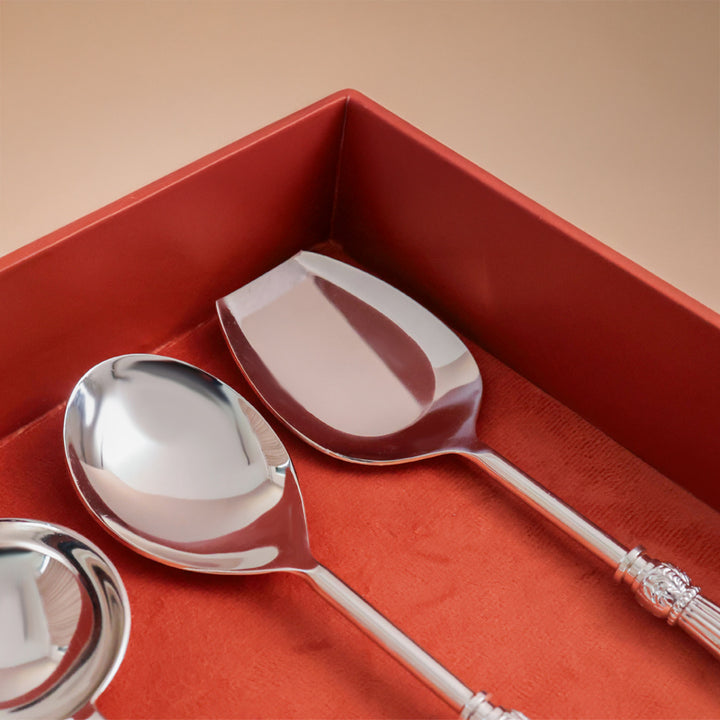ELARA Signature Silver-Finish Serving Spoon Set for Elevated Table Serving