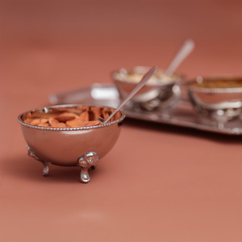 Casa Quesera® Layali Set – Handcrafted Brass Silver Bowl Set with Tray & Spoons