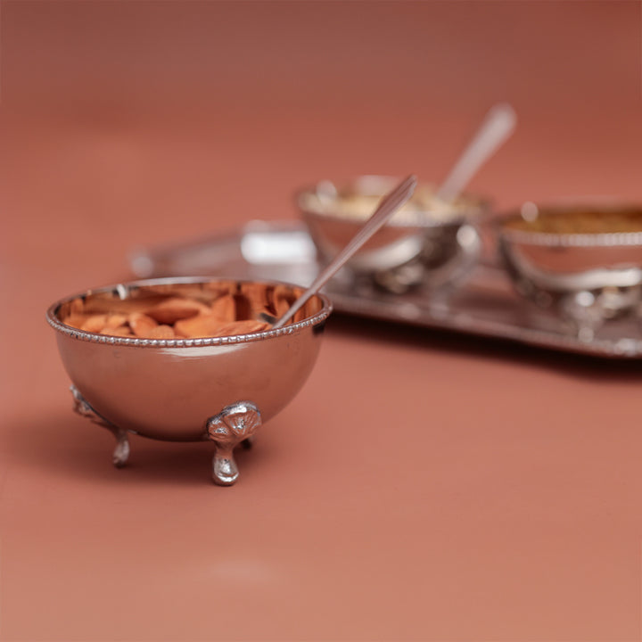 Casa Quesera® Layali Set – Handcrafted Brass Silver Bowl Set with Tray & Spoons