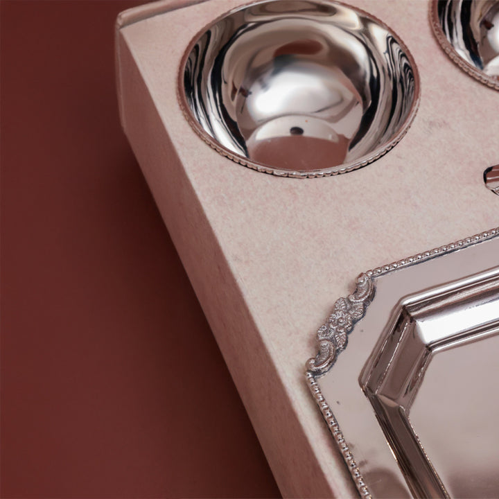 Casa Quesera® Layali Set – Handcrafted Brass Silver Bowl Set with Tray & Spoons