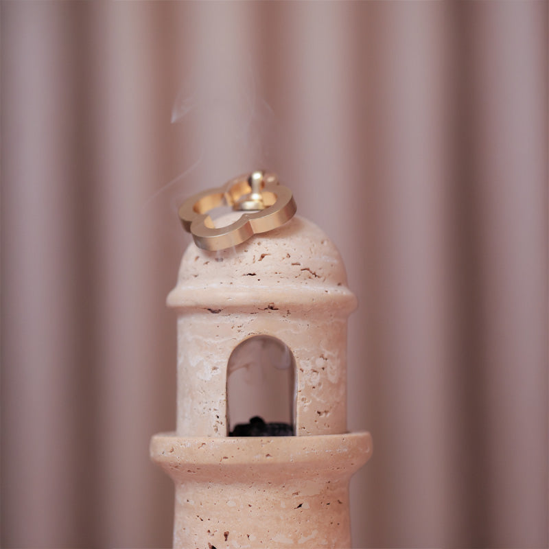 Terra Travertine Aroma Tower Bakhoor Burner Set with Storage Box and Tong by Casa Quesera