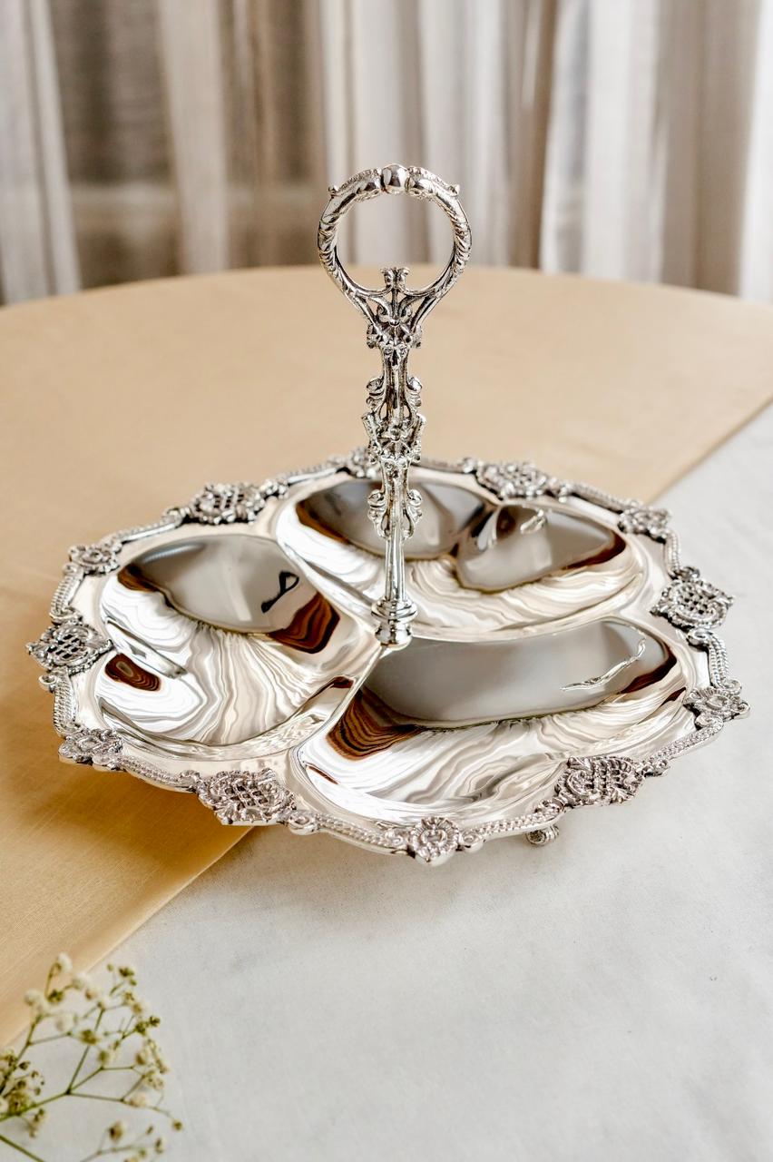 Silver Plated Aalam Brass Serving Platter With Handle