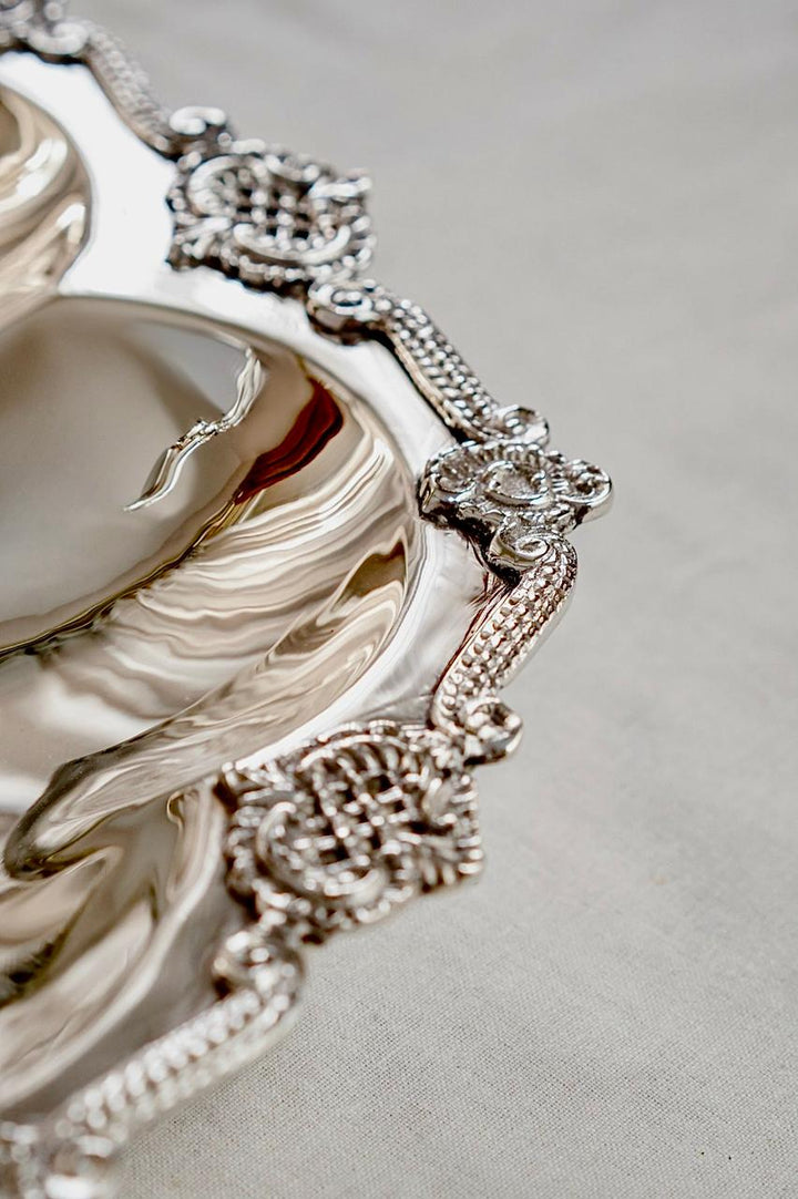 Silver Plated Aalam Brass Serving Platter With Handle