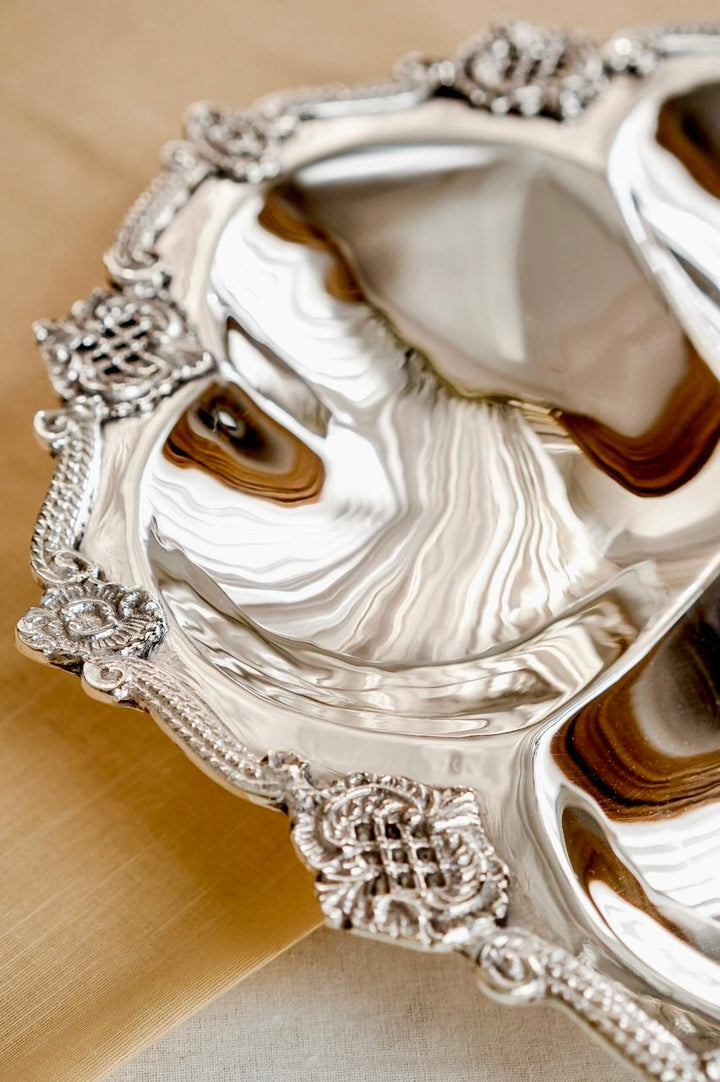 Silver Plated Aalam Brass Serving Platter With Handle