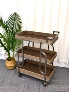 Aurelle Saddle Leather Trolley Table with Steel Frame & Detachable Tray by casa quesera-warm ivory
