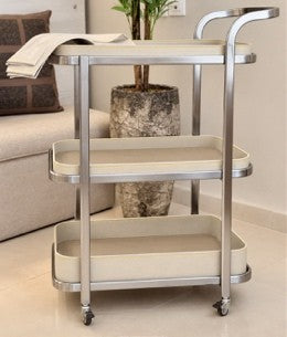 Travelle Saddle Leather Trolley Table with Steel Frame & Detachable Tray by casa quesera-warm ivory