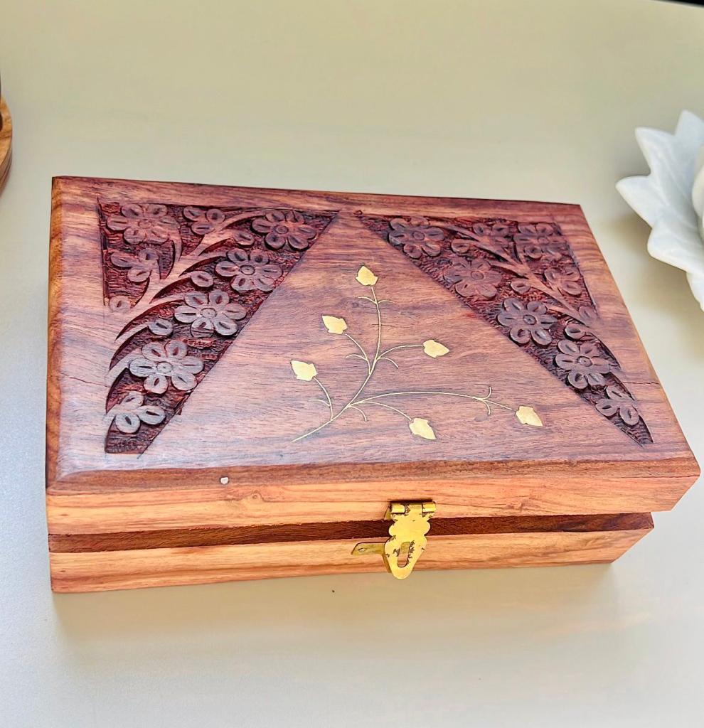 Hand Brass Filled Wooden Jewelry Box