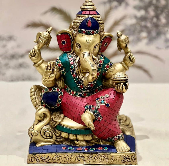 Brass Ganesha on Throne