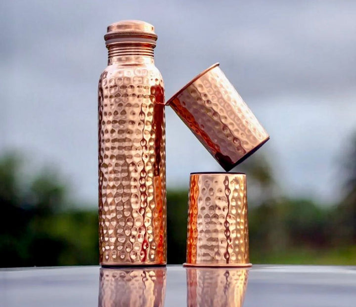 Pure Hammered Copper Bottle set with 2 Glasses