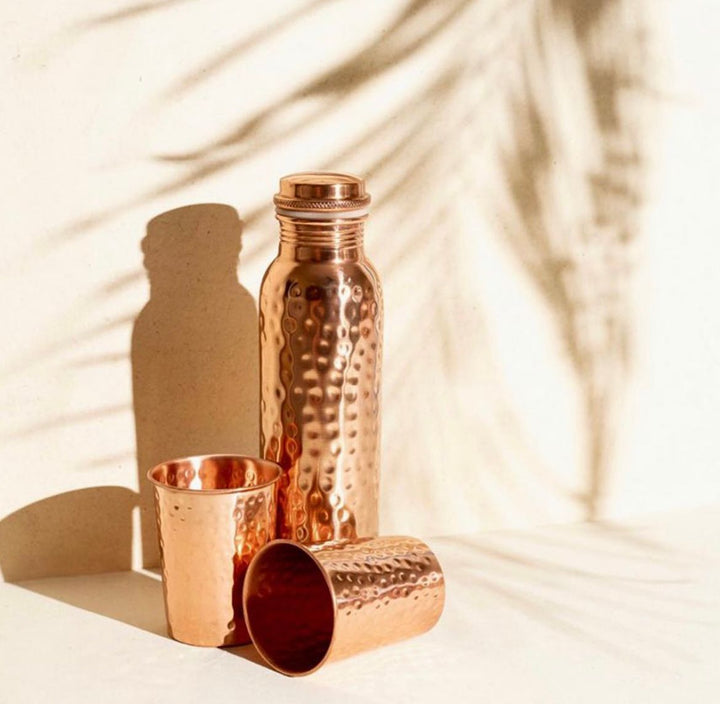 Pure Hammered Copper Bottle set with 2 Glasses