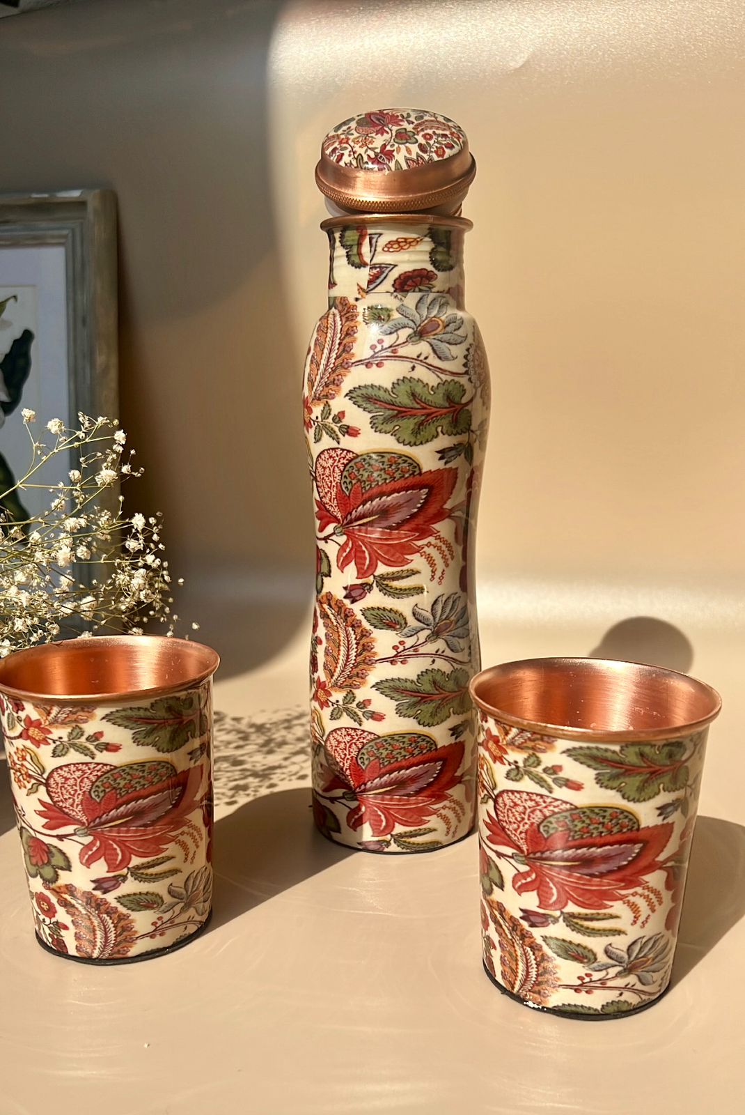 PURE COPPER BOTTLE SET WITH 2 GLASSES